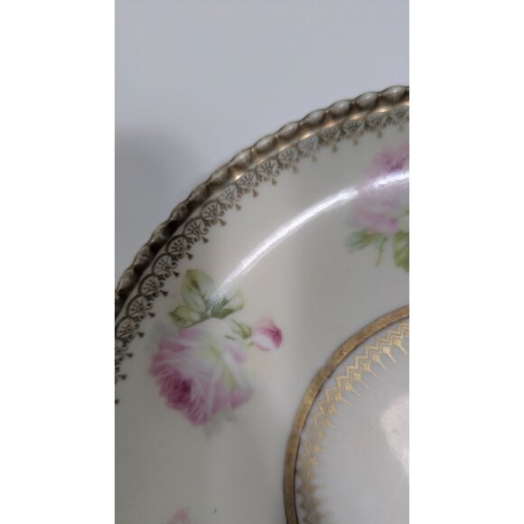 Vintage Bavaria Moschendorf Porcelain Plate Pink Rose Design Gold Trim - Picture 3 of 8